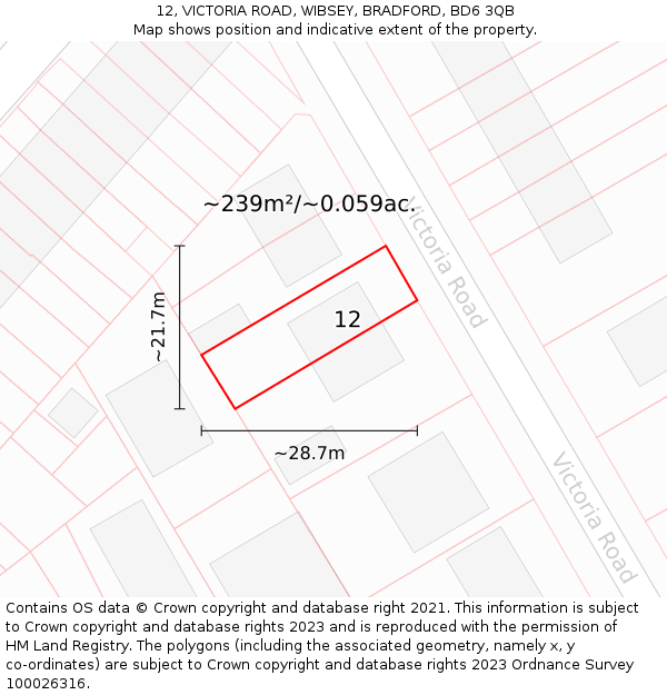 12, VICTORIA ROAD, WIBSEY, BRADFORD, BD6 3QB: Plot and title map