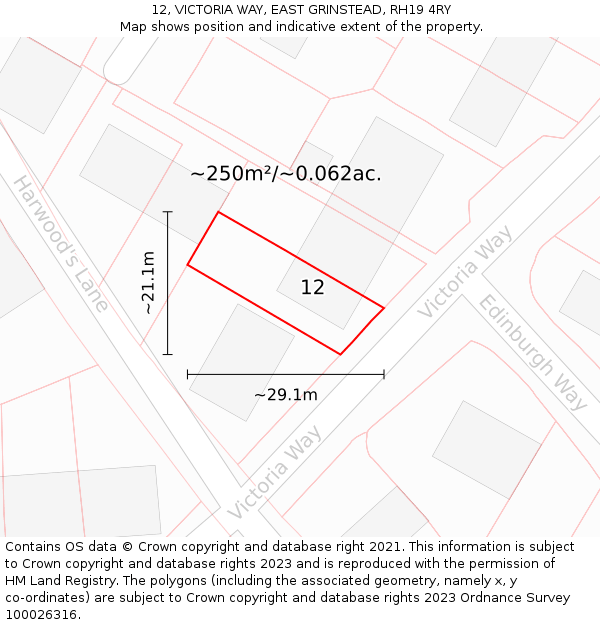 12, VICTORIA WAY, EAST GRINSTEAD, RH19 4RY: Plot and title map
