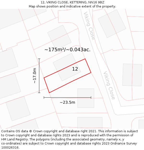 12, VIKING CLOSE, KETTERING, NN16 9BZ: Plot and title map