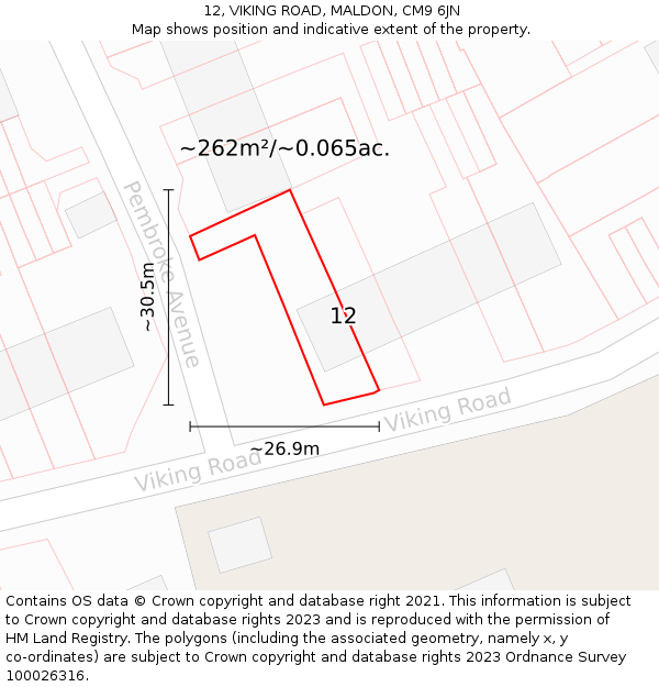 12, VIKING ROAD, MALDON, CM9 6JN: Plot and title map