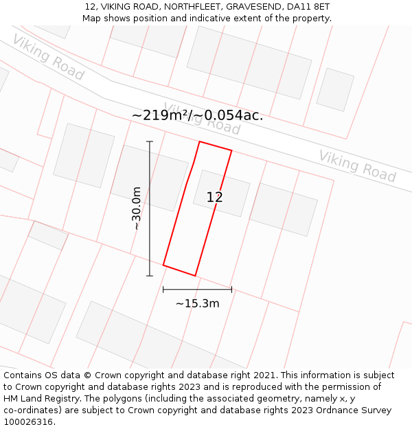 12, VIKING ROAD, NORTHFLEET, GRAVESEND, DA11 8ET: Plot and title map