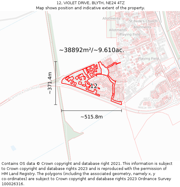 12, VIOLET DRIVE, BLYTH, NE24 4TZ: Plot and title map