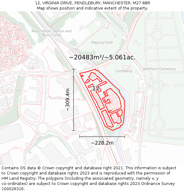 12, VIRGINIA DRIVE, PENDLEBURY, MANCHESTER, M27 8BR: Plot and title map
