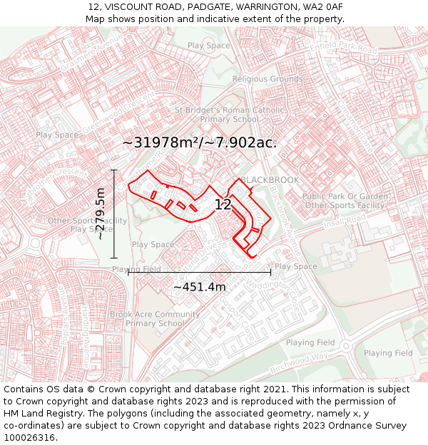 12, VISCOUNT ROAD, PADGATE, WARRINGTON, WA2 0AF: Plot and title map