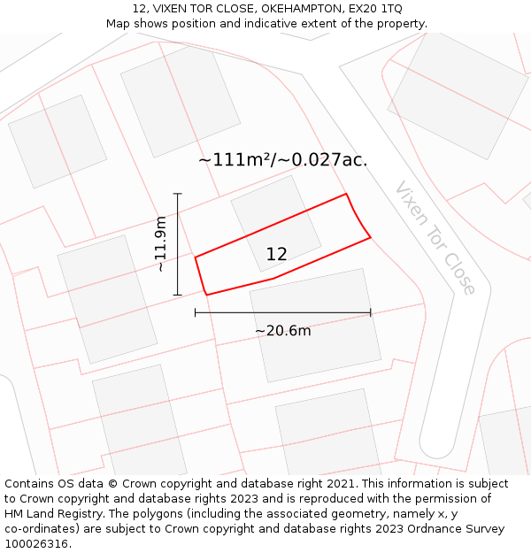 12, VIXEN TOR CLOSE, OKEHAMPTON, EX20 1TQ: Plot and title map