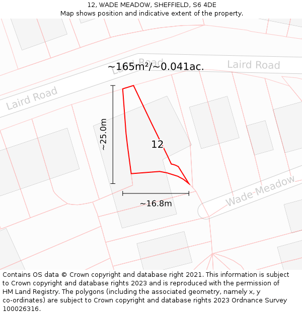 12, WADE MEADOW, SHEFFIELD, S6 4DE: Plot and title map