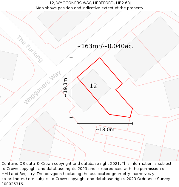 12, WAGGONERS WAY, HEREFORD, HR2 6RJ: Plot and title map