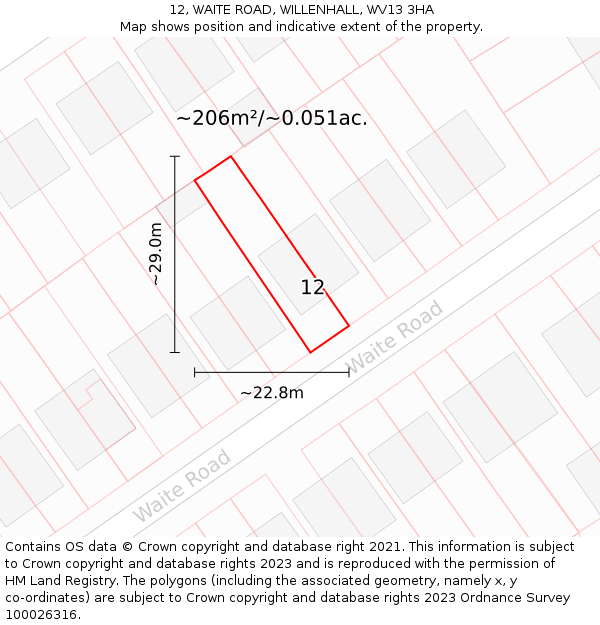 12, WAITE ROAD, WILLENHALL, WV13 3HA: Plot and title map
