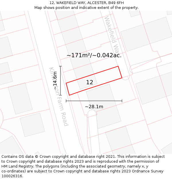 12, WAKEFIELD WAY, ALCESTER, B49 6FH: Plot and title map