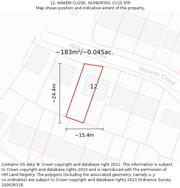 12, WAKEM CLOSE, NUNEATON, CV10 9TR: Plot and title map