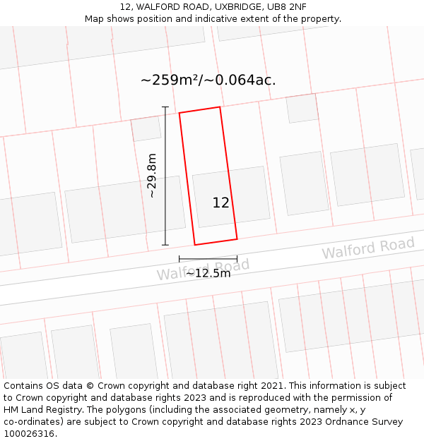 12, WALFORD ROAD, UXBRIDGE, UB8 2NF: Plot and title map