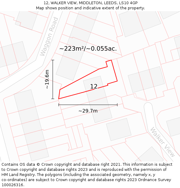 12, WALKER VIEW, MIDDLETON, LEEDS, LS10 4GP: Plot and title map
