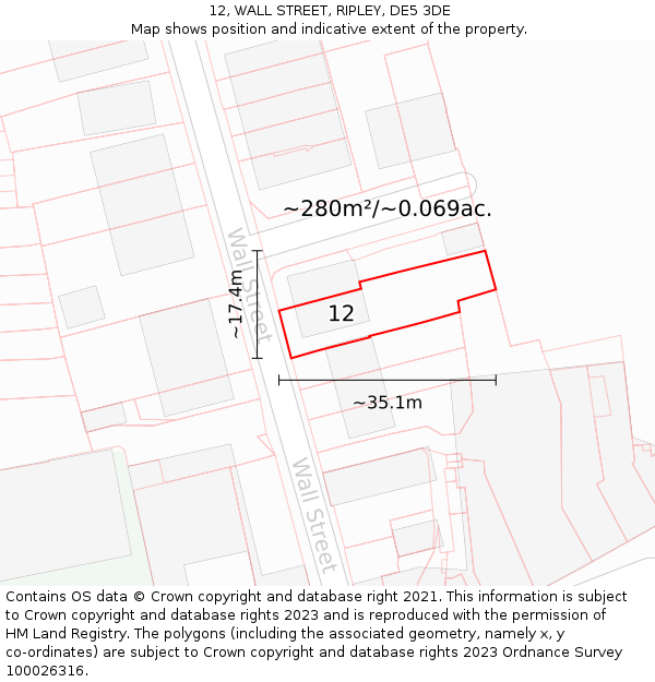 12, WALL STREET, RIPLEY, DE5 3DE: Plot and title map