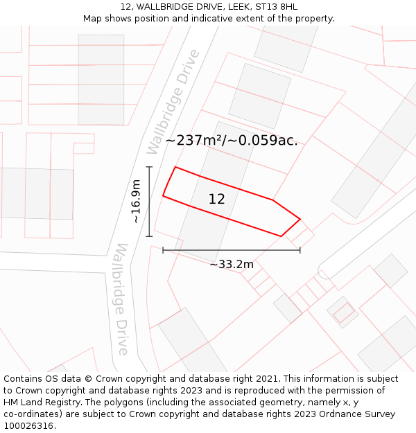 12, WALLBRIDGE DRIVE, LEEK, ST13 8HL: Plot and title map