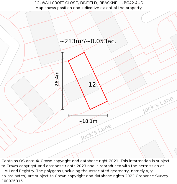 12, WALLCROFT CLOSE, BINFIELD, BRACKNELL, RG42 4UD: Plot and title map