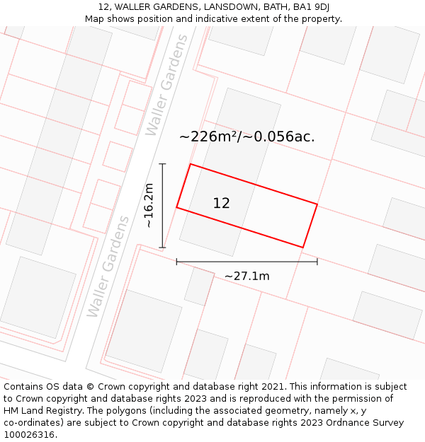 12, WALLER GARDENS, LANSDOWN, BATH, BA1 9DJ: Plot and title map