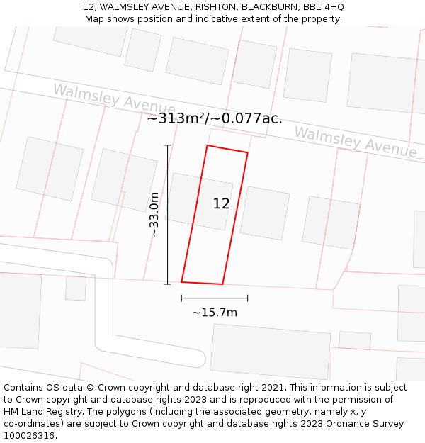 12, WALMSLEY AVENUE, RISHTON, BLACKBURN, BB1 4HQ: Plot and title map
