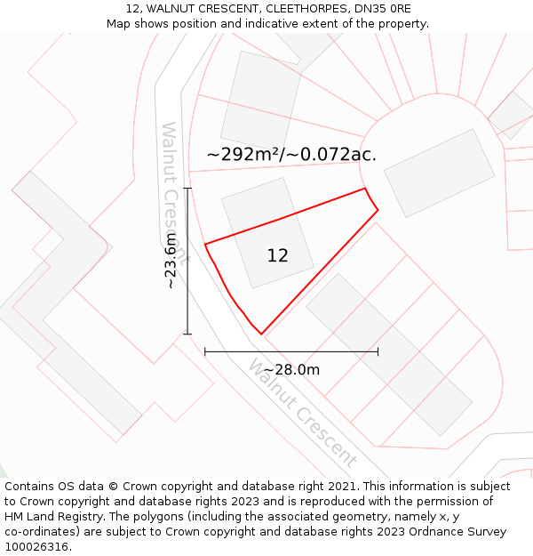 12, WALNUT CRESCENT, CLEETHORPES, DN35 0RE: Plot and title map