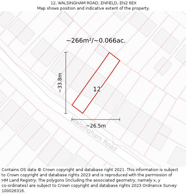 12, WALSINGHAM ROAD, ENFIELD, EN2 6EX: Plot and title map