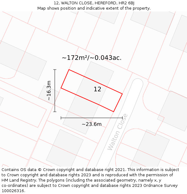 12, WALTON CLOSE, HEREFORD, HR2 6BJ: Plot and title map