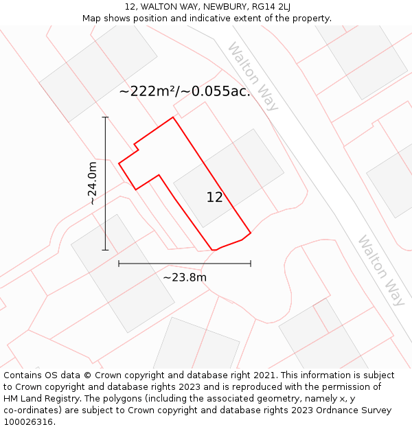 12, WALTON WAY, NEWBURY, RG14 2LJ: Plot and title map