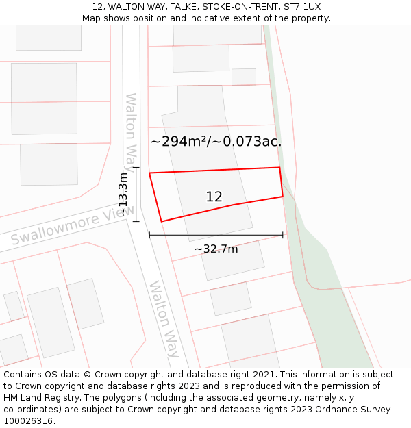 12, WALTON WAY, TALKE, STOKE-ON-TRENT, ST7 1UX: Plot and title map
