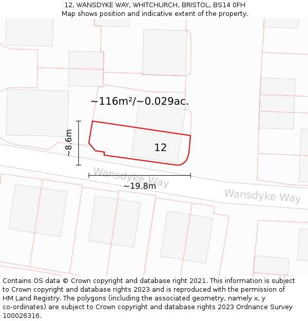 12, WANSDYKE WAY, WHITCHURCH, BRISTOL, BS14 0FH: Plot and title map