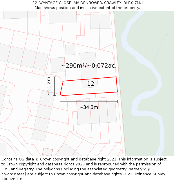 12, WANTAGE CLOSE, MAIDENBOWER, CRAWLEY, RH10 7NU: Plot and title map