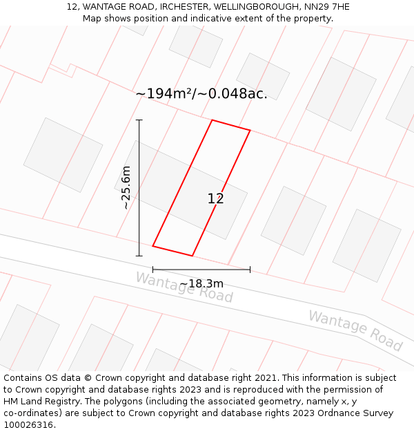 12, WANTAGE ROAD, IRCHESTER, WELLINGBOROUGH, NN29 7HE: Plot and title map