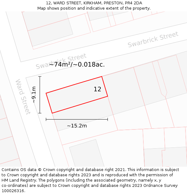 12, WARD STREET, KIRKHAM, PRESTON, PR4 2DA: Plot and title map