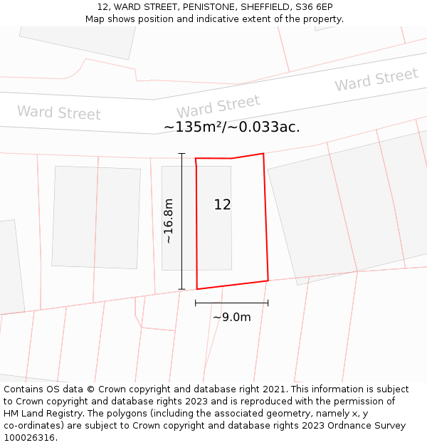 12, WARD STREET, PENISTONE, SHEFFIELD, S36 6EP: Plot and title map
