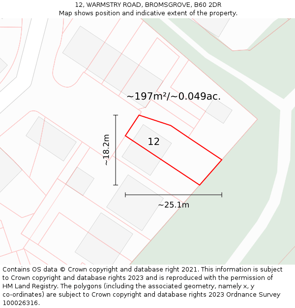 12, WARMSTRY ROAD, BROMSGROVE, B60 2DR: Plot and title map