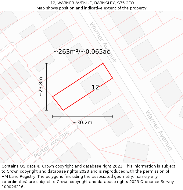 12, WARNER AVENUE, BARNSLEY, S75 2EQ: Plot and title map