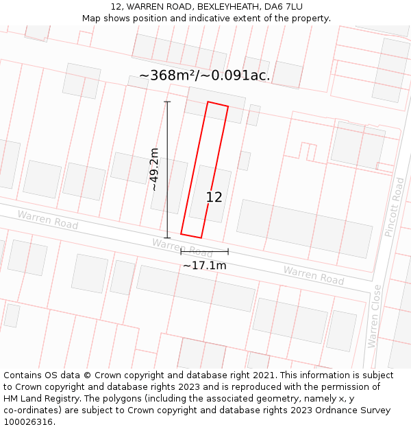 12, WARREN ROAD, BEXLEYHEATH, DA6 7LU: Plot and title map
