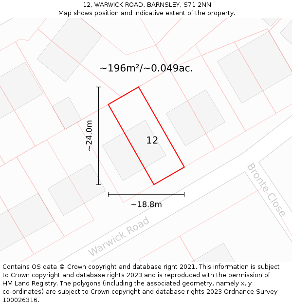 12, WARWICK ROAD, BARNSLEY, S71 2NN: Plot and title map