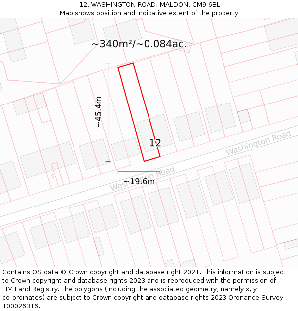 12, WASHINGTON ROAD, MALDON, CM9 6BL: Plot and title map