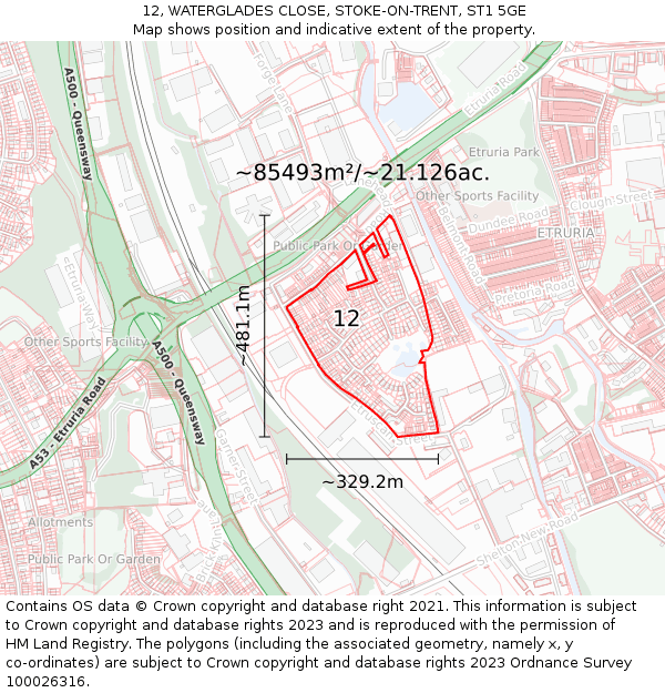 12, WATERGLADES CLOSE, STOKE-ON-TRENT, ST1 5GE: Plot and title map