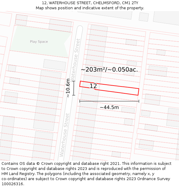 12, WATERHOUSE STREET, CHELMSFORD, CM1 2TY: Plot and title map