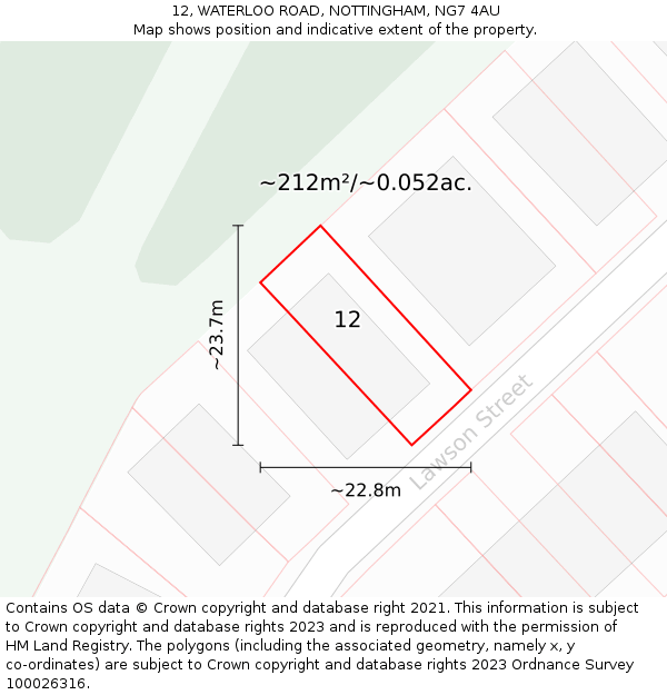 12, WATERLOO ROAD, NOTTINGHAM, NG7 4AU: Plot and title map