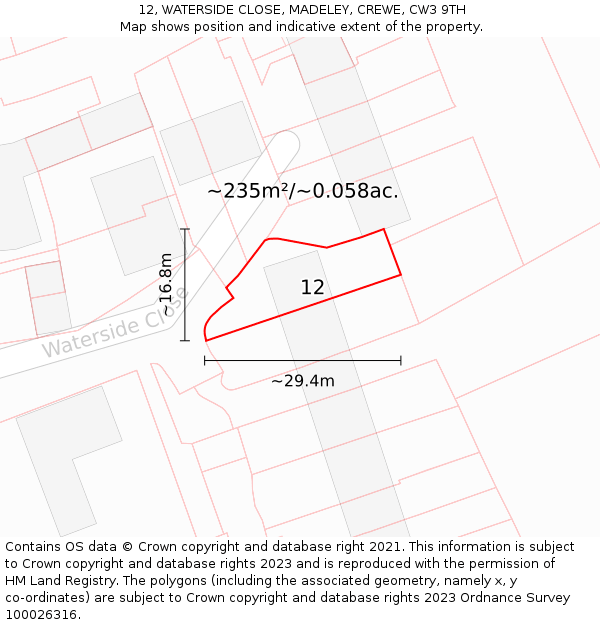 12, WATERSIDE CLOSE, MADELEY, CREWE, CW3 9TH: Plot and title map