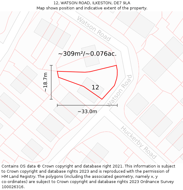 12, WATSON ROAD, ILKESTON, DE7 9LA: Plot and title map