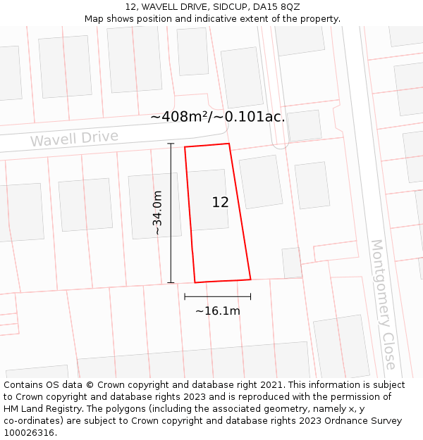 12, WAVELL DRIVE, SIDCUP, DA15 8QZ: Plot and title map