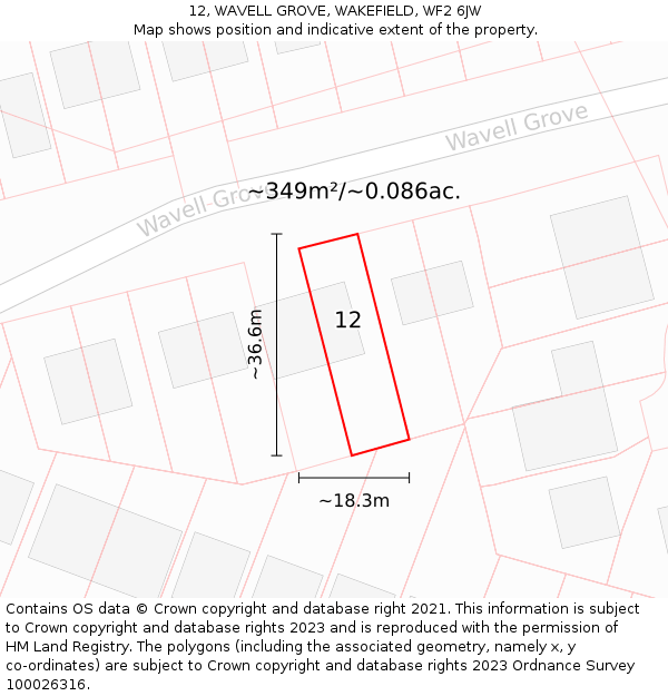 12, WAVELL GROVE, WAKEFIELD, WF2 6JW: Plot and title map