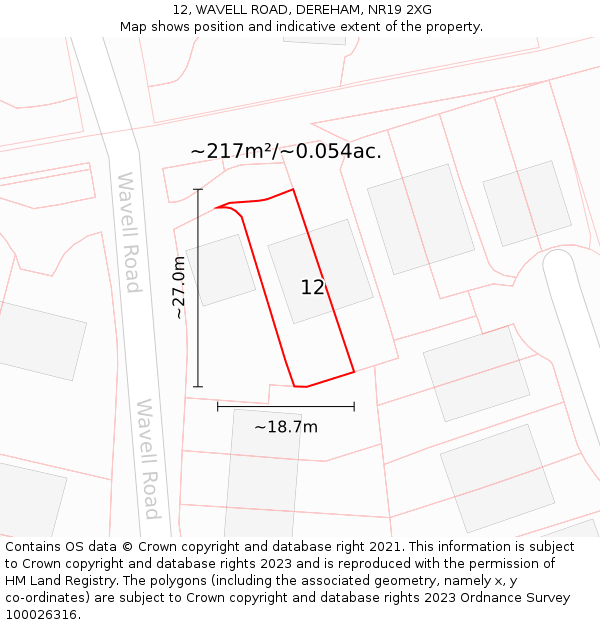 12, WAVELL ROAD, DEREHAM, NR19 2XG: Plot and title map
