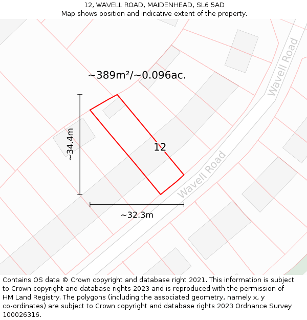 12, WAVELL ROAD, MAIDENHEAD, SL6 5AD: Plot and title map