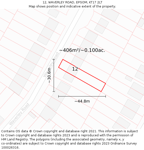 12, WAVERLEY ROAD, EPSOM, KT17 2LT: Plot and title map