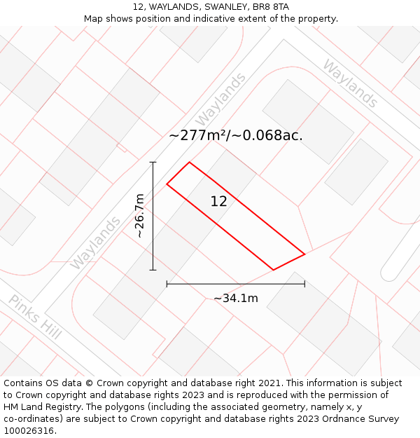 12, WAYLANDS, SWANLEY, BR8 8TA: Plot and title map