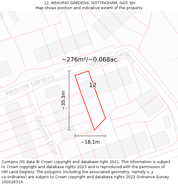 12, WEAVING GARDENS, NOTTINGHAM, NG5 3JH: Plot and title map