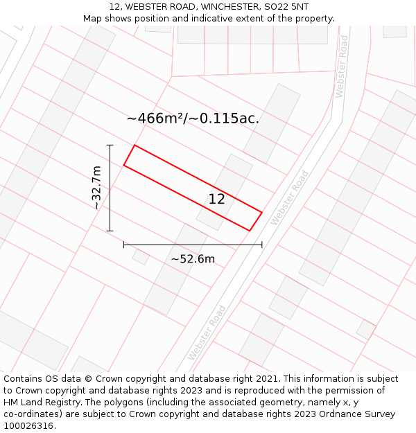 12, WEBSTER ROAD, WINCHESTER, SO22 5NT: Plot and title map