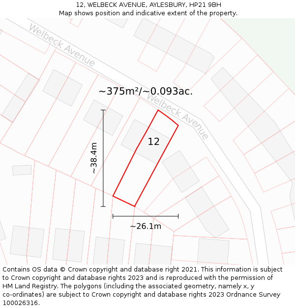 12, WELBECK AVENUE, AYLESBURY, HP21 9BH: Plot and title map